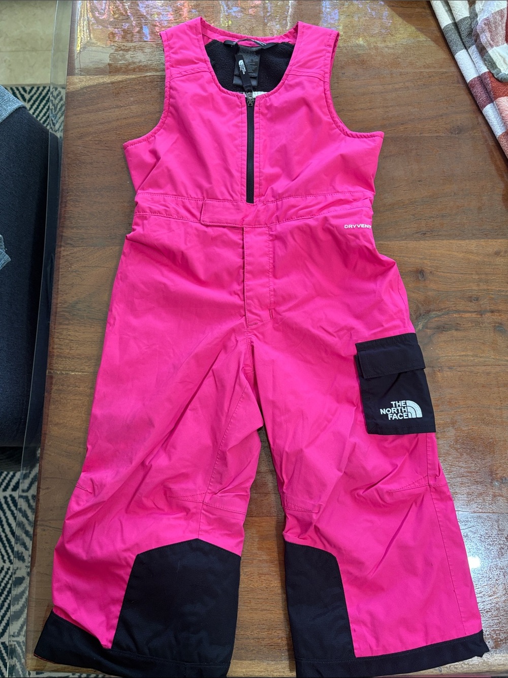 The North Face Bright Pink Kids 2T Snow Overalls with Black Accents